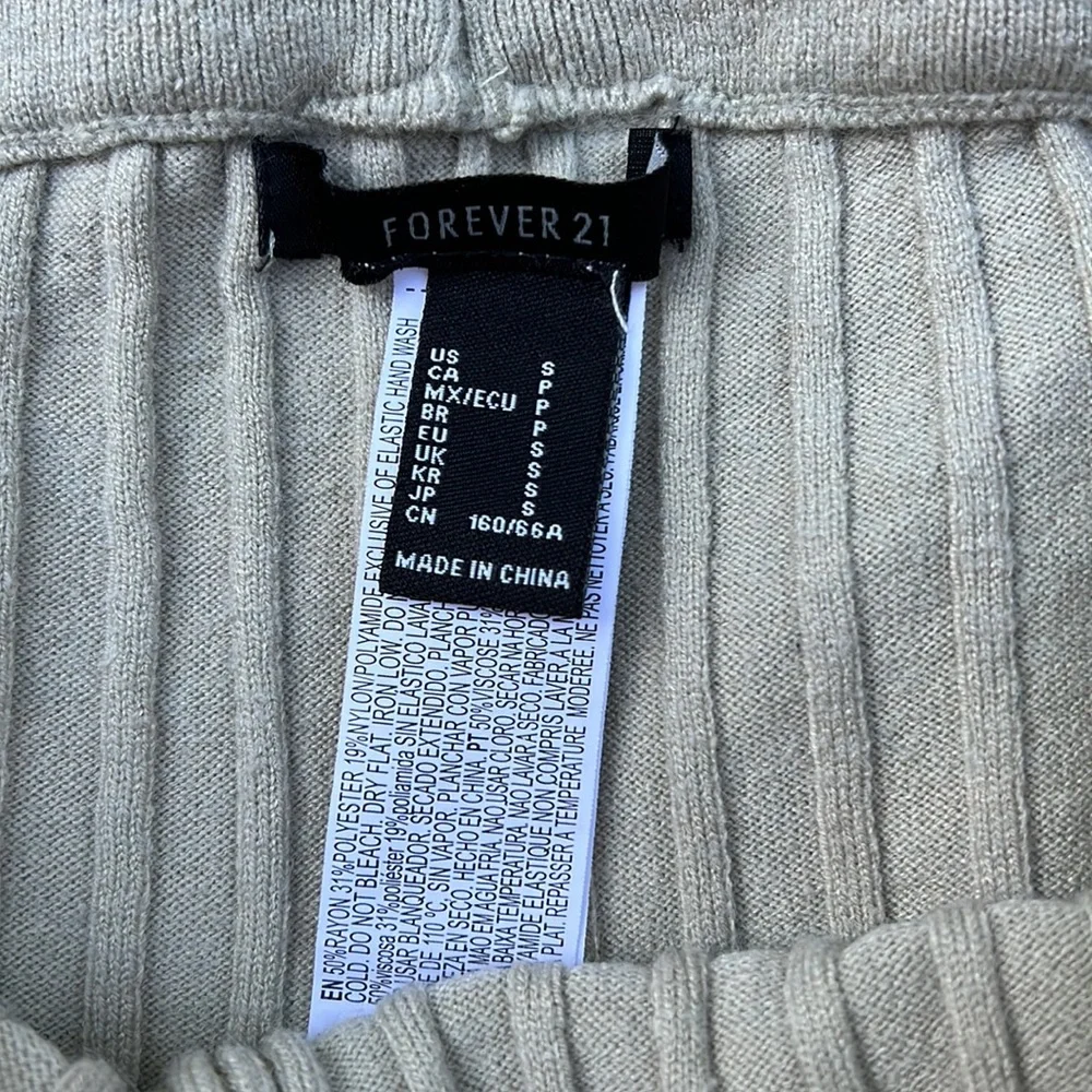 Beige Light Sage Ribbed Knit Lounge Pants Wide Waistband Flare Cozy Minimal - Picture 4 of 10